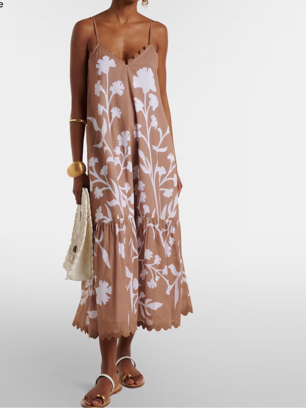 Juliet Dunn Floral scalloped cotton midi dress